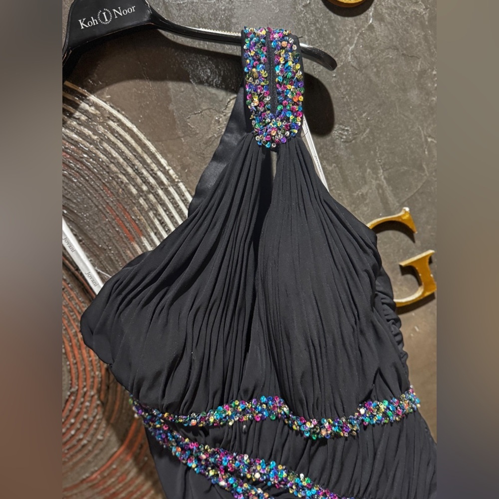Holiday party ready Jovani Black One-Shoulder Dress sequins ruffled NWOT 8 - Picture 5 of 9